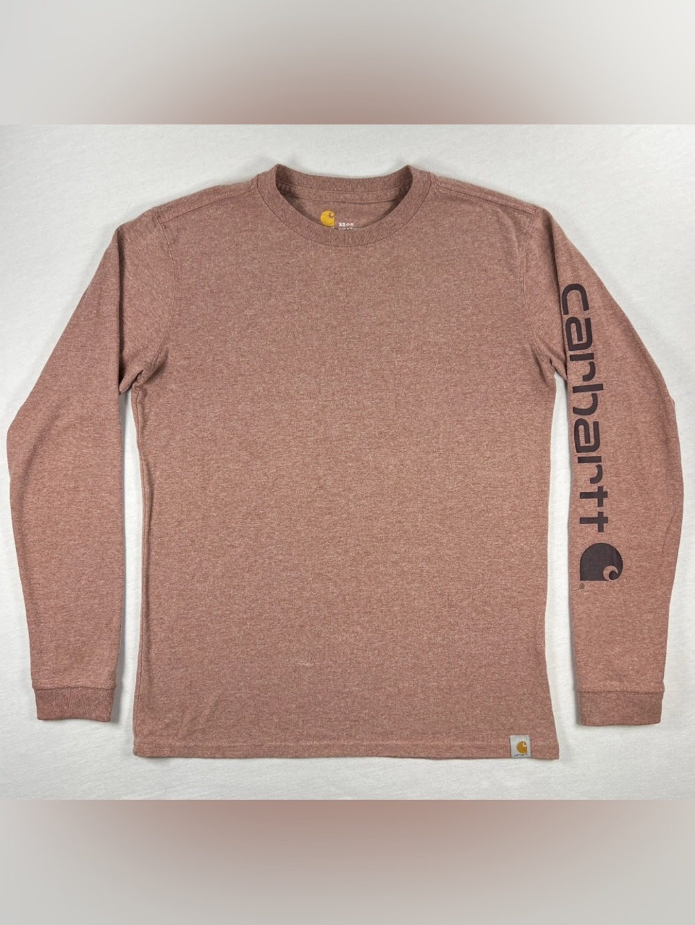 Carhartt Womens XS 0-2 Long Sleeve T-Shirt Rose Tint Pink Long Sleeve Logo Soft - Picture 7 of 7